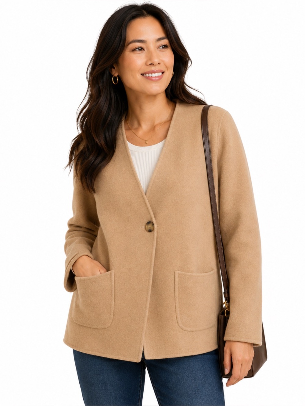 St John Knit Jacket L Beige Wool Cashmere Angora Blend Button Front Hand Sewn